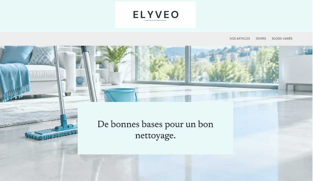 Serpillière bleue nettoyant un sol brillant dans un intérieur lumineux