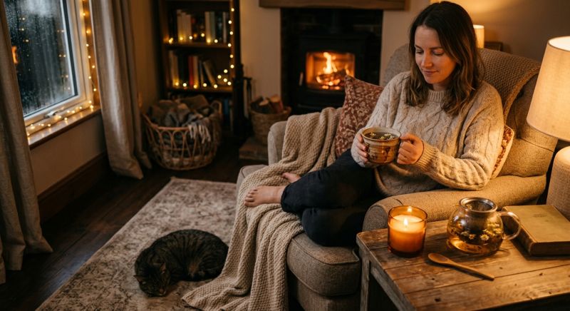 ambiance cocooning avec infusion et lumière tamisée
