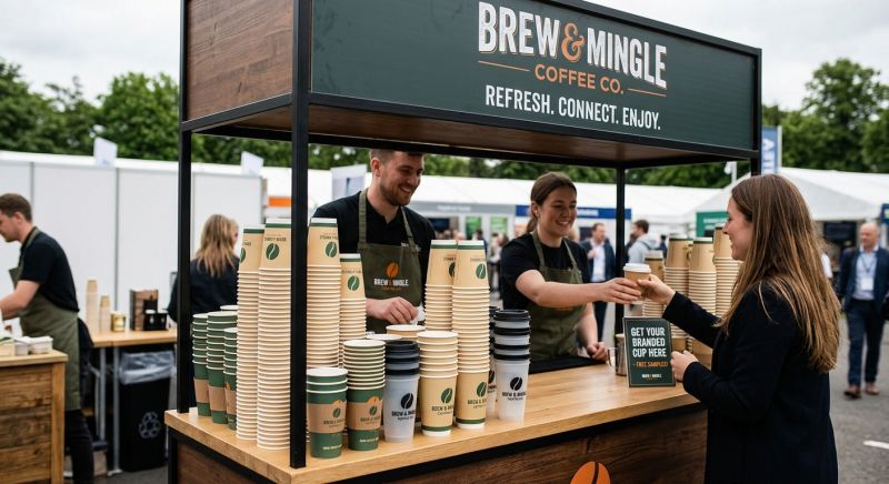stand événementiel avec gobelets à l'effigie d'une marque