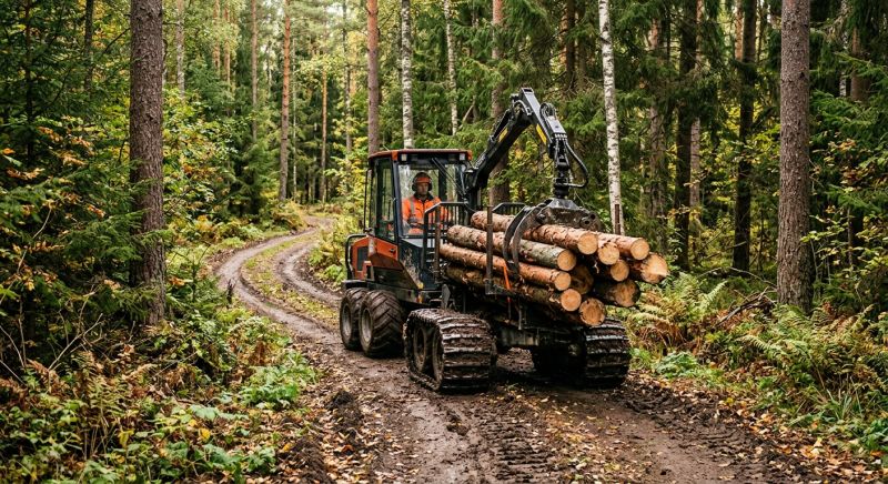 petit d&eacute;busqueur circulant sur un layon &eacute;troit en for&ecirc;t