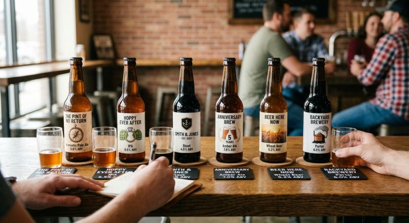 bouteilles de bière personnalisées alignées pour dégustation