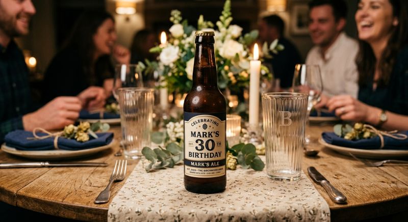 bouteille de bière personnalisée sur table dressée