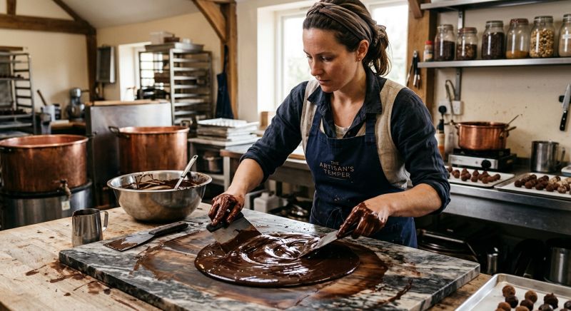 chocolatier travaillant le chocolat à la main