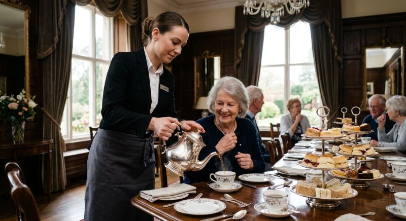 service du thé en salle par un professionnel de la restauration