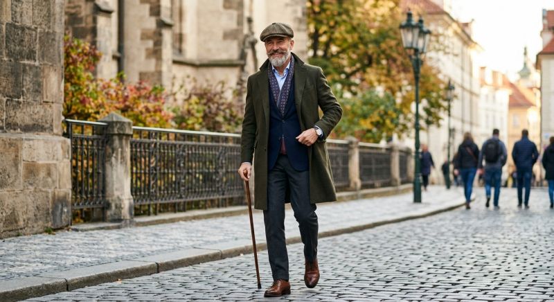 homme élégant portant une casquette plate en tweed