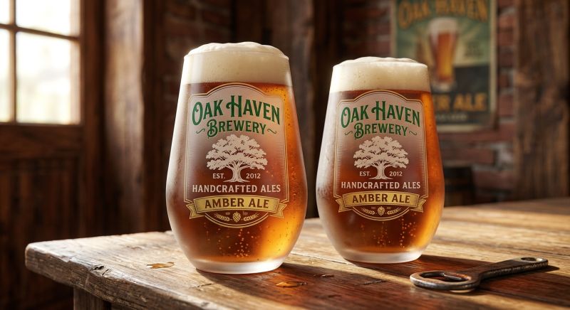 verres de bière ambrée et étiquette sur mesure