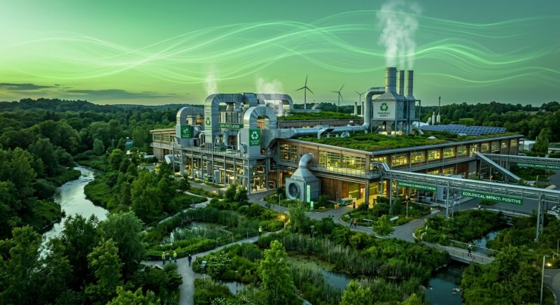 usine avec ventilation et ciel vert écologie
