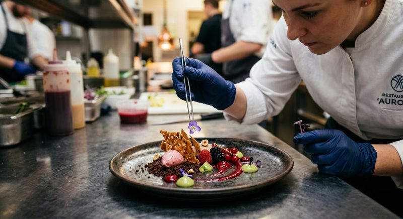 dressage soigné d'une assiette gastronomique