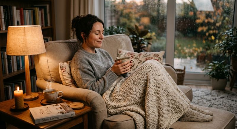 moment de détente cocooning avec une infusion