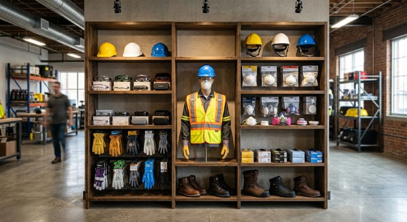 présentoir d'équipements de protection individuelle en entreprise