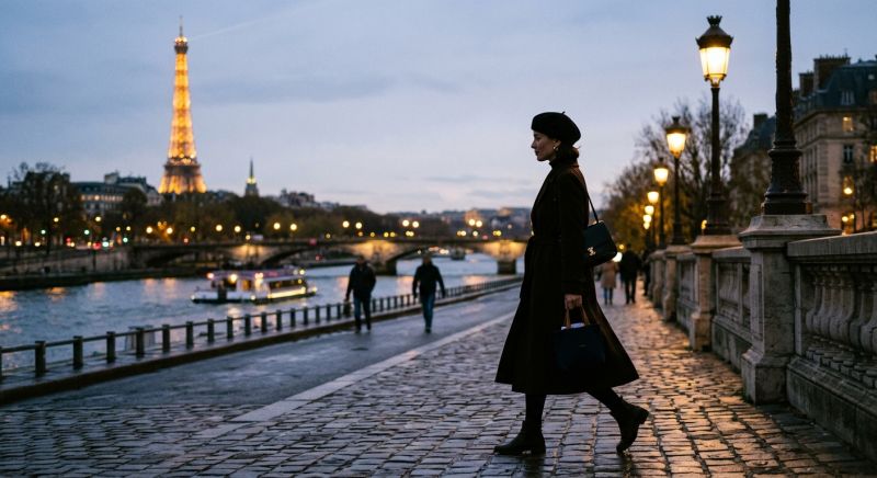 silhouette parisienne chic avec béret et manteau