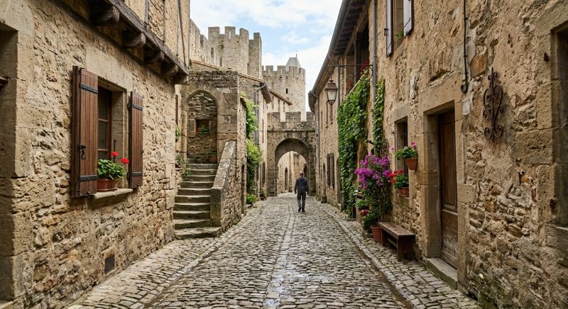 ruelle pavée d'une vieille ville fortifiée européenne