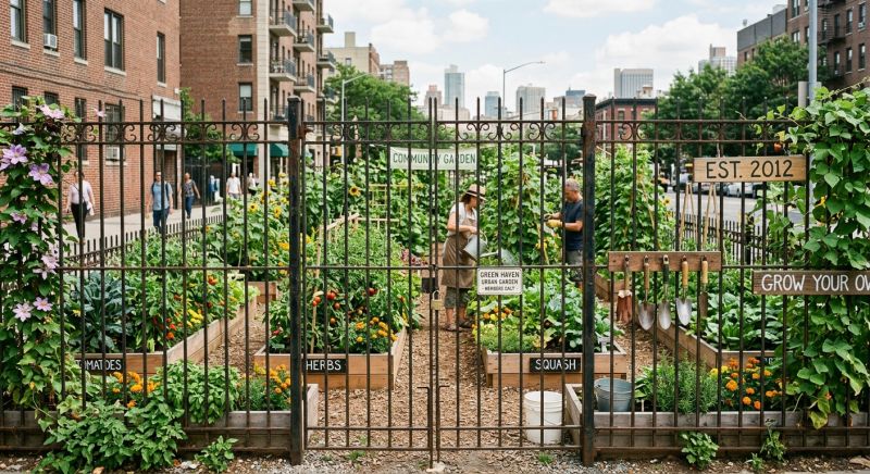 clôture métallique jardin urbain