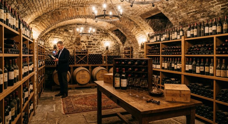 cave à vin élégante avec bouteilles millésimées