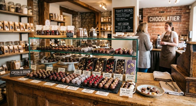 vitrine de chocolats artisanaux en boutique