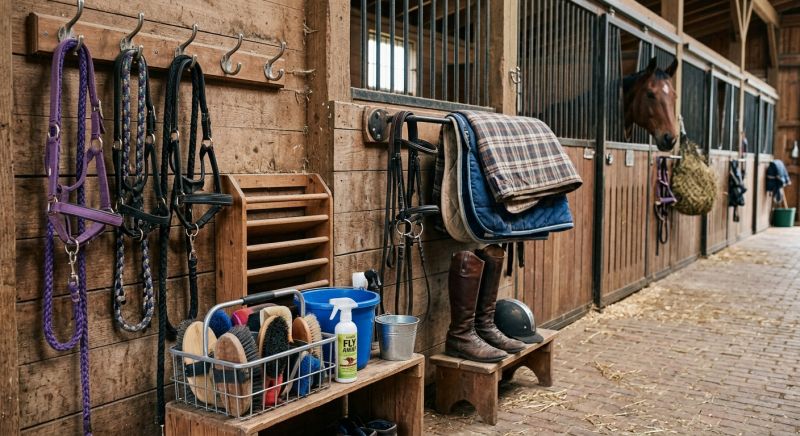 matériel de soin pour chevaux dans une écurie