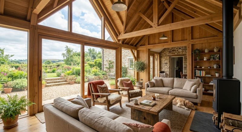 salon aménagé dans une extension bois