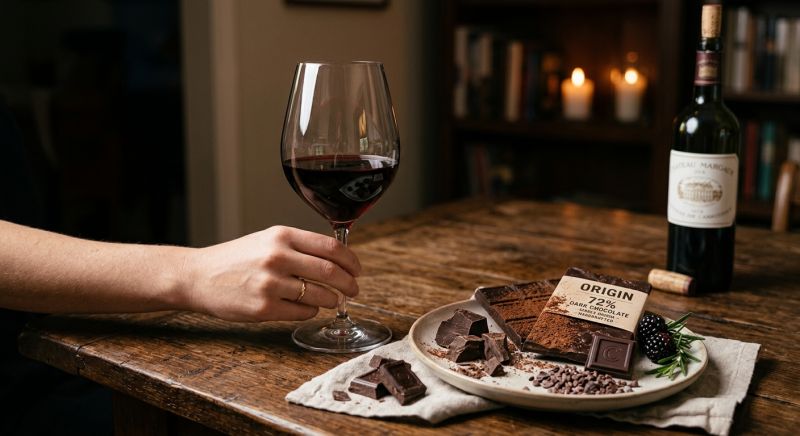 verre de vin rouge et chocolat noir en accord